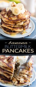 Just like a cross between Buttermilk Pancakes and Banana Bread, these Banana Buttermilk Pancakes are so crazy moist, fluffy and deliciously tasty, they might very well become your ultimate favorite breakfast in the whole wide world! Oh, and did I mention just how easy they are to make, too? 