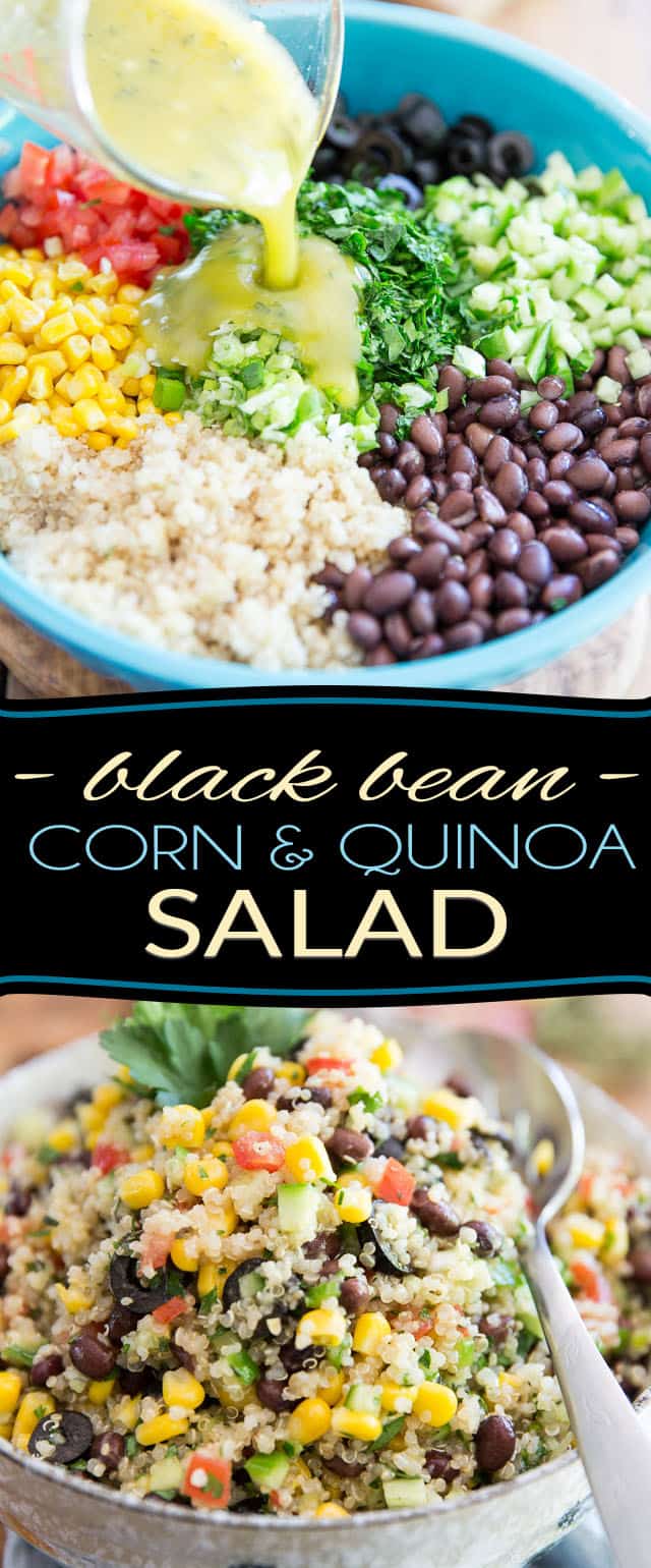 Inspired by my favorite Lebanese restaurant, this extremely simple but super tasty Black Bean Corn and Quinoa Salad goes good with just about anything and is just as enjoyable any time of the year!