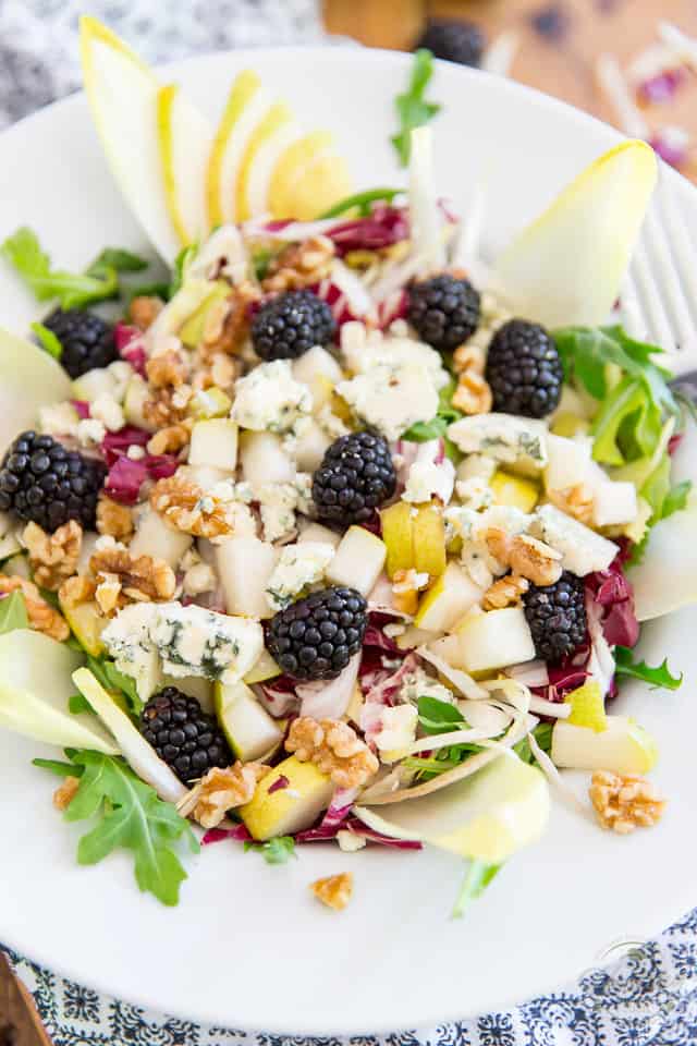 A veritable explosion of flavors, this refreshing Blackberry Pear and Blue Cheese Salad tastes so good, it might as well be candy! If you are a fan of blue cheese, then you're in for a serious treat!