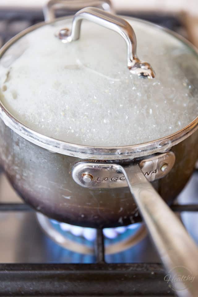 Steel-Cut Oatmeal is foaming up in a stainless steel saucepan