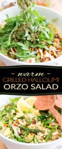 Despite its name, this beautiful, refreshing and super sturdy Warm Grilled Halloumi Orzo Salad is just as delicious eaten warm or cold, making it the perfect candidate for a light summer lunch, family picnic or BBQ among friends!