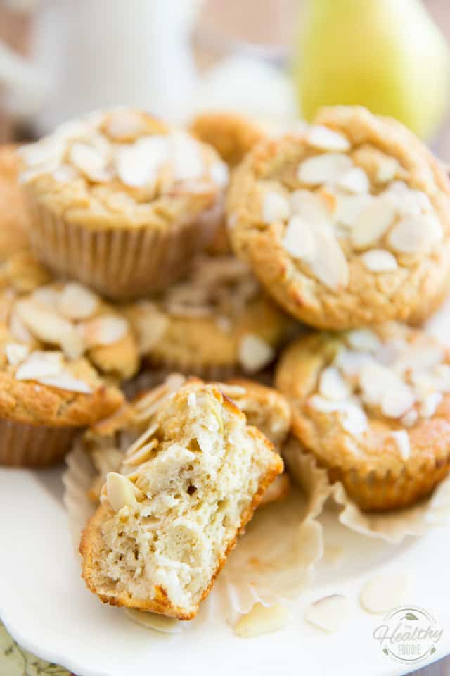 Free of gluten and refined sugar, these Honey Almond Pear Muffins are filled with wholesome ingredients and make for the perfect good-for-you snack or breakfast on the go! 