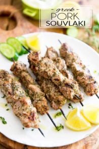 These Greek Pork Souvlaki are very easy to make and taste so crazy good, you'll want them to keep your outdoor grill occupied all summer long!