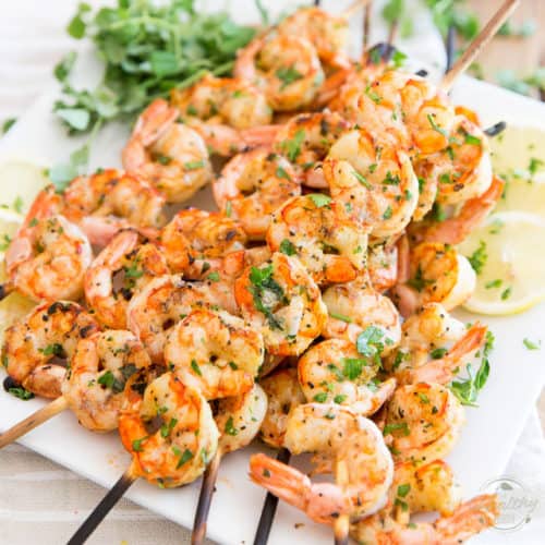 Lemon Garlic Shrimp Skewers • The Healthy Foodie