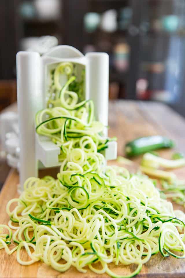 Zucchini noodles in a spiralizer