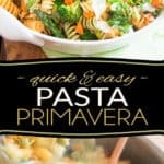 Loaded with all kinds of vegetables, this quick and easy Pasta Primavera makes for a truly excellent vegetarian meal, but would also be perfect served as a side dish, or could even be eaten as a cold pasta salad!