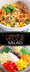 Loaded with more so much nutritious stuff, this Rainbow Veggie Salad is as good for you and as pleasing to the taste buds as it is colorful!