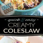 Super quick and easy to make, this Crazy Good Creamy Coleslaw will no doubt become a new favorite of yours! Indeed, the addition of apples and cranberries to this great classic is a total game changer. Just wait 'til you try it!