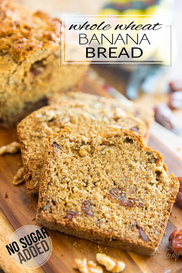 Sweetened with nothing but bananas, apple sauce and dates, this wholesome No Sugar Added Whole Wheat Banana Bread might very well become your new go to recipe! I know it's become mine! 