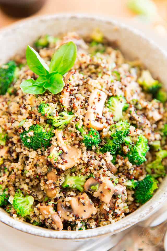 Delicious warm or cold, this Broccoli and Mushroom Quinoa makes for a delicious accompaniment to just about any meal... or, add a little bit of protein to instantly turn it into a complete meal! 