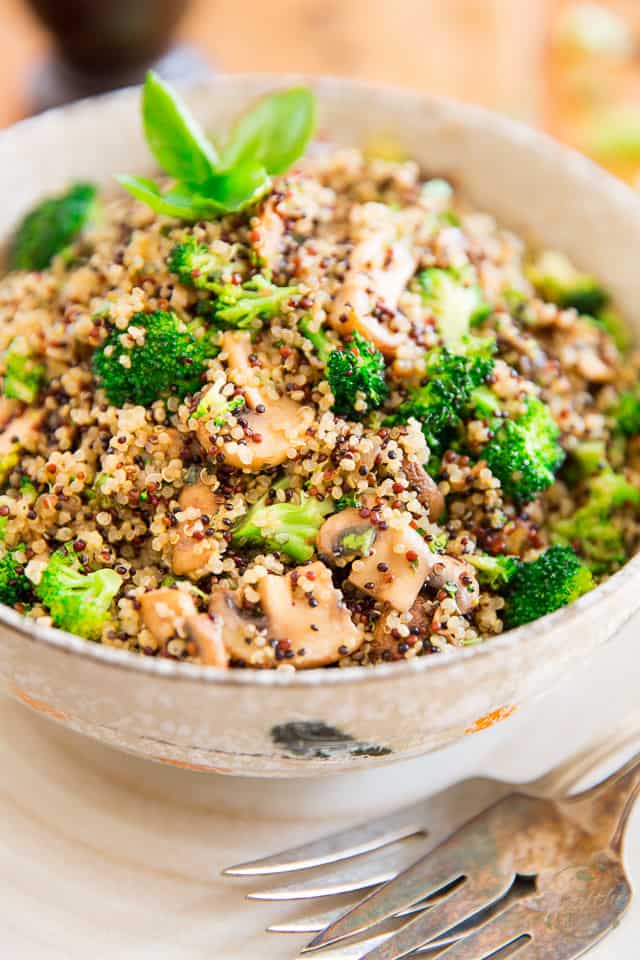 Delicious warm or cold, this Broccoli and Mushroom Quinoa makes for a delicious accompaniment to just about any meal... or, add a little bit of protein to instantly turn it into a complete meal! 