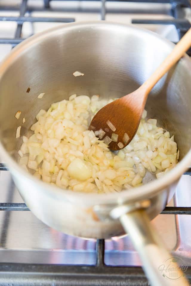 Onions cooking in a saucepan