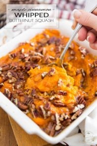 This Maple Cinnamon Whipped Butternut Squash is absolutely perfect as a side for Thanksgiving, but it's so good, it will totally make you want to give thanks year round!