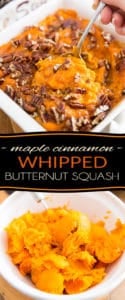 This Maple Cinnamon Whipped Butternut Squash is absolutely perfect as a side for Thanksgiving, but it's so good, it will totally make you want to give thanks year round!
