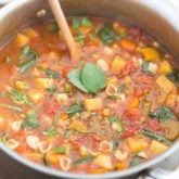 Loaded with all kinds of healthy vegetables and hearty beans, simmered in a rich, herby tomato broth, this Vegan Minestrone Soup is the perfect hearty meal to warm you up, inside and out! .