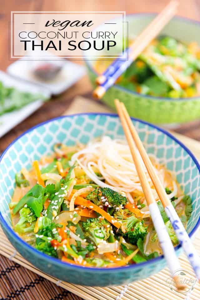 Bursting with all kinds of zesty exotic flavors, coconut sweetness and a bit of a spicy kick, this wholesome and comforting Thai Coconut Curry Soup tastes as heavenly as it is easy to prepare!