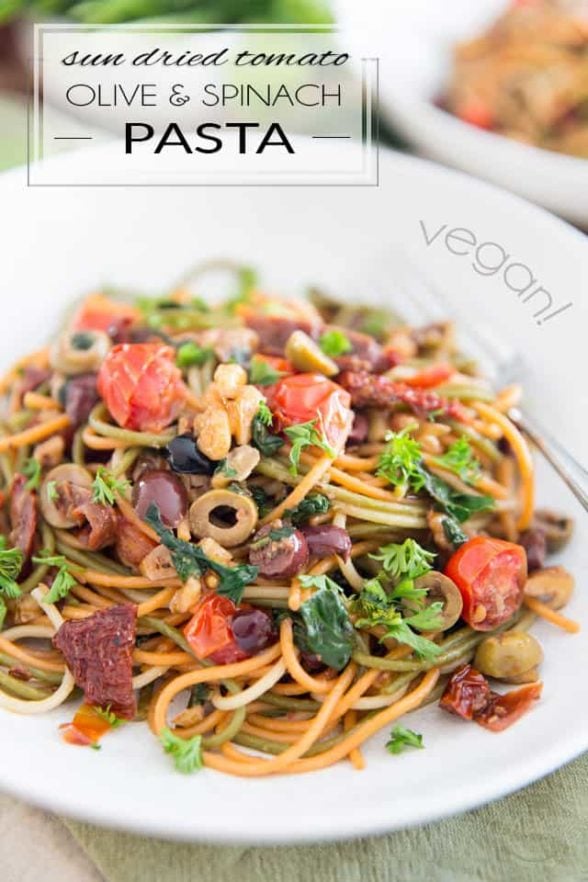 Quick Sundried Tomato Olive and Spinach Pasta • The Healthy Foodie
