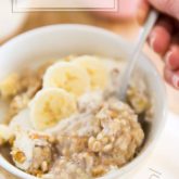 Got a few over-ripe bananas that you need to use up but don't really feel like whipping up a bread or cake? This Banana Bread Oatmeal is the perfect solution for you! Grab those bananas and turn them into a delicious, warm, creamy, wholesome and nutritious breakfast cereal.