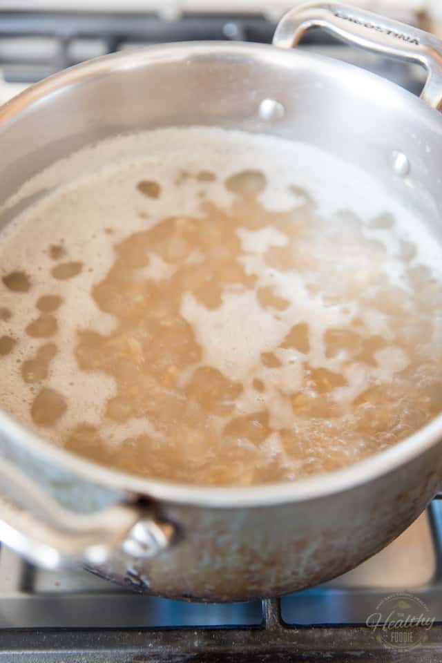 Oatmeal simmering in large stockpot