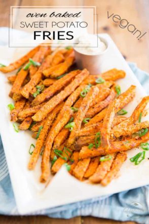 Spicy Oven Baked Sweet Potato Fries that are crispy on the outside, soft on the inside, and all kinds of tasty! Oh, and did I say, all kinds of good for you? Yeah, that too!