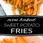 Spicy Oven Baked Sweet Potato Fries that are crispy on the outside, soft on the inside, and all kinds of tasty! Oh, and did I say, all kinds of good for you? Yeah, that too!