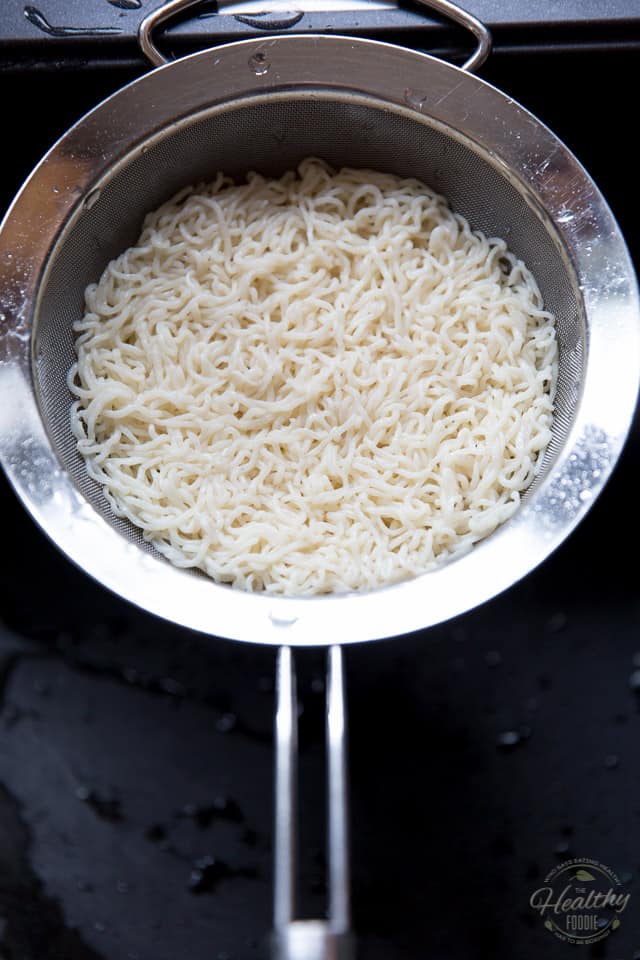Konjac Noodles draining in a sieve