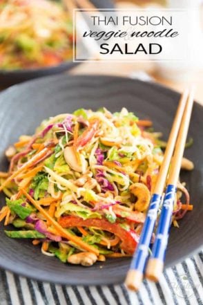 In the mood for Thai but not sure if you prefer soup or salad? No need to decide! This Thai Fusion Veggie Noodle Salad offers the best of both worlds: a plethora of veggies, loads of chewy Konjac noodles and an explosion of delicious Thai flavors. All cravings addressed!