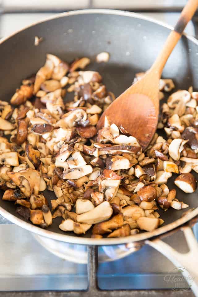 Cooked mushrooms in skillet