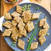 Whether you are vegan, paleo, keto, low-carber or simply eating good healthy, wholesome food, you're gonna absolutely love those Green Olive Flax Seed Crackers. They are nice and crunchy and so crazy yummy, you can totally enjoy them on their own as a quick little snack.