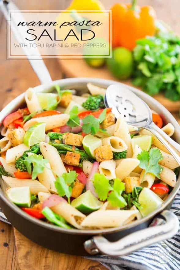 Warm Pasta Salad with Tofu Rapini and Bell Peppers • The Healthy Foodie