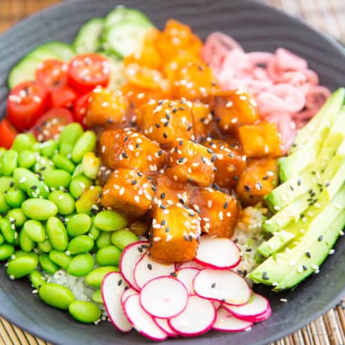 General Tso's Tofu Poke Bowl • The Healthy Foodie