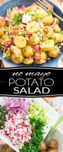 This No Mayo Vegan Potato Salad is the perfect option for those hot summer day picnics or barbecue parties, when mayo is better, and safer, left in the fridge!