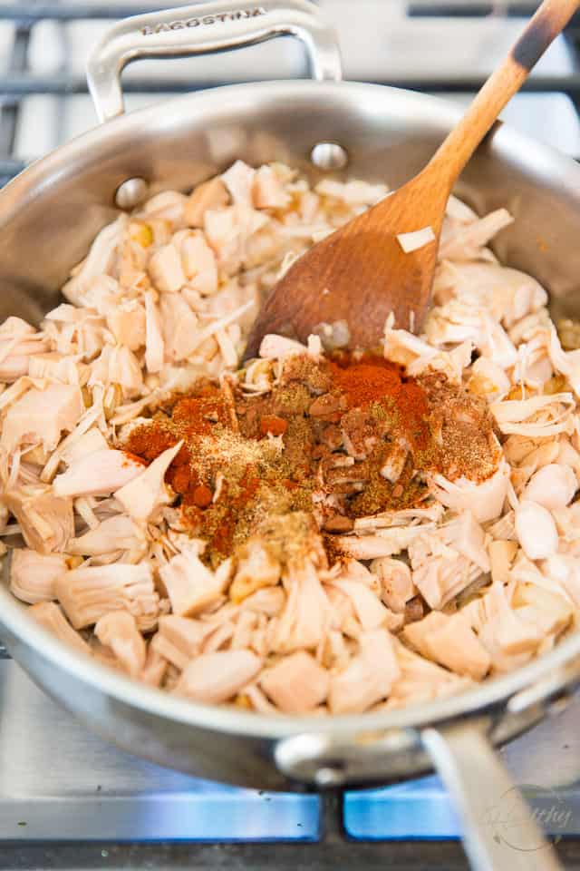 Add the jackfruit and spices to the saute pan