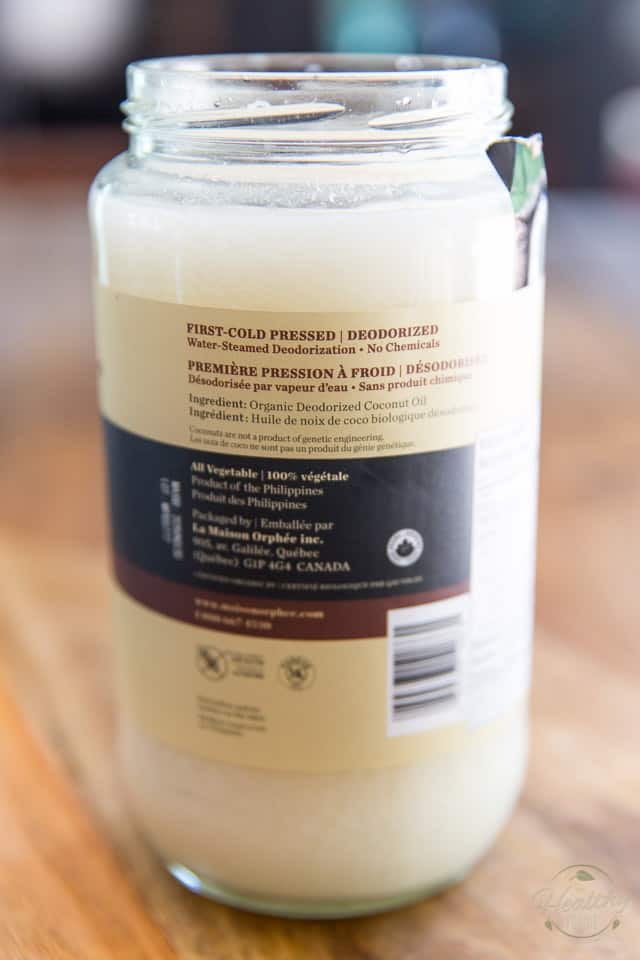 Label of a jar of deodorized coconut oil