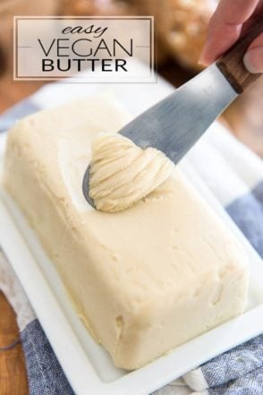 This Easy Homemade Vegan Butter is crazy smooth and creamy, rich and buttery and most importantly, it spreads and melts just like the "real" deal. You will love it on toasts, baked goods, potatoes, sauteed veggies... just about anywhere you would normally use regular butter!