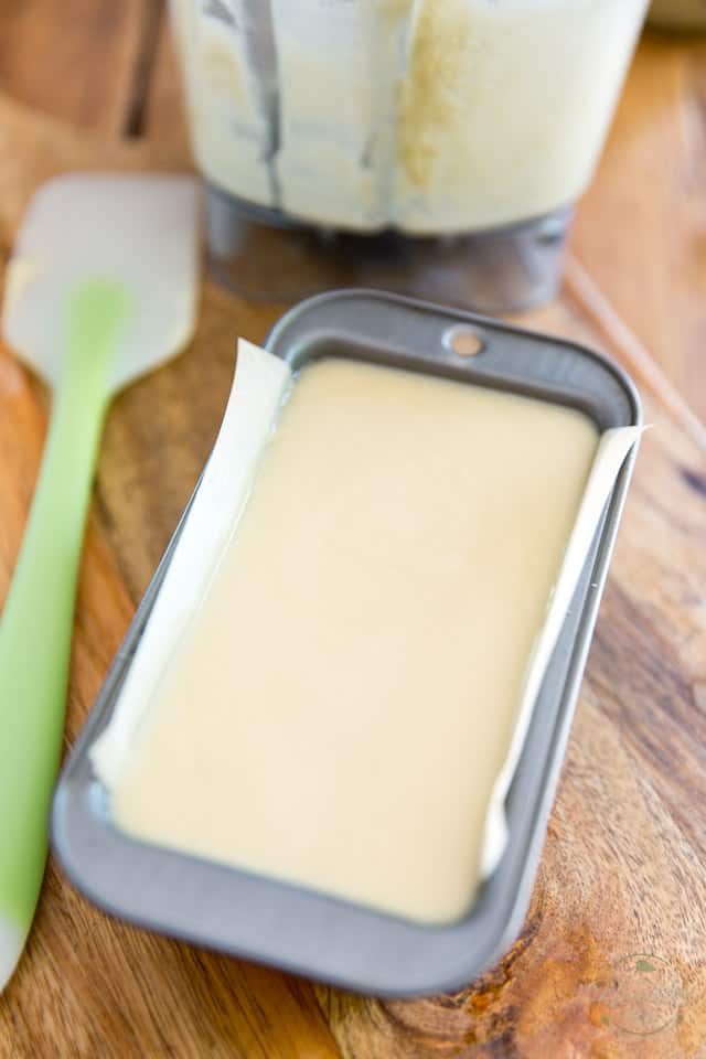 Pour the liquid butter into the pan and place in the fridge to set
