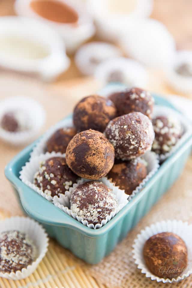 Those Vegan Fudgy Brownie Bliss Balls are like delicious little bite-sized raw brownies. Ready in minutes, they're the perfect solution to satisfy your sweet tooth and chocolate cravings in a healthy, wholesome way!