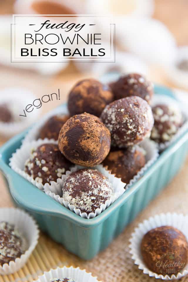 Those Vegan Fudgy Brownie Bliss Balls are like delicious little bite-sized raw brownies. Ready in minutes, they're the perfect solution to satisfy your sweet tooth and chocolate cravings in a healthy, wholesome way! 