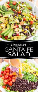 This Vegan Santa Fe Salad explodes with all kinds of bold Mexican flavors! It's loaded with corn kernels, black beans and tomatoes, all divinely brought together with a tangy lime chipotle vinaigrette. Can you say yum?