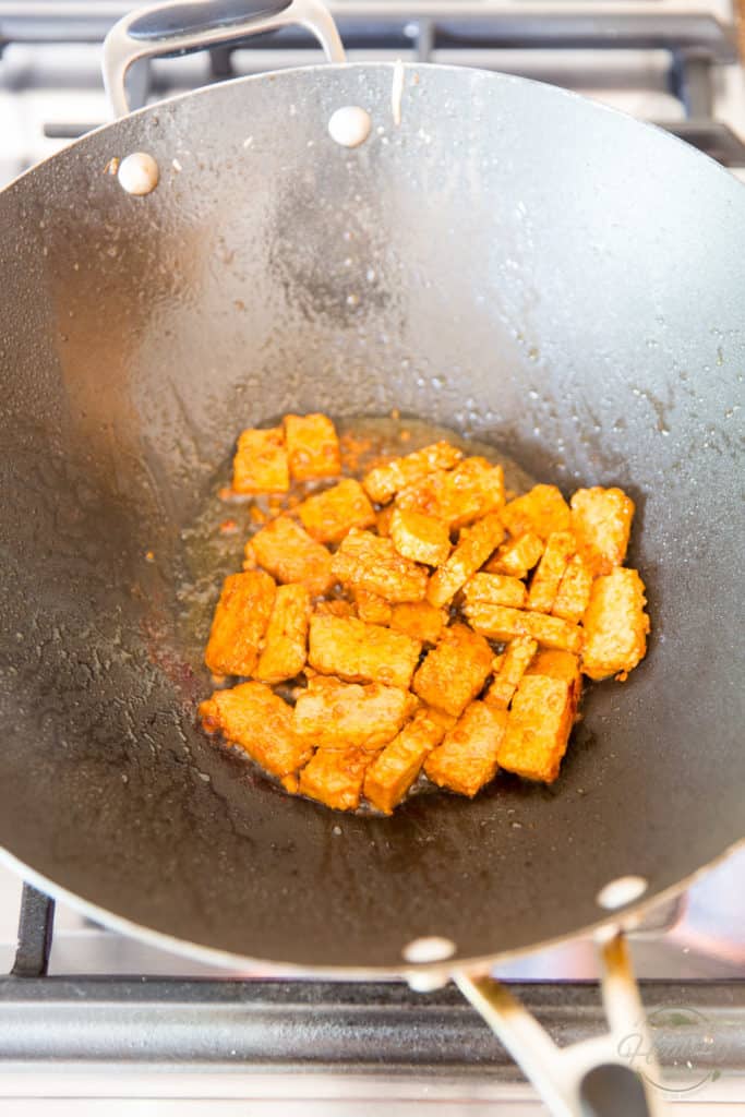 Saute the tempeh and marinade for about one minute