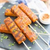If you are a fan of Buffalo Chicken, then you will be all over these Buffalo Tofu Skewers. Their flavor and texture is so similar to that of chicken, it's almost scary... they will have even the toughest tofu non-enthusiasts completely fooled!