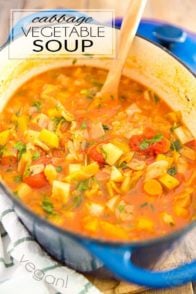 Packed with all kinds of wholesome vegetables happily swimming in a tasty tomato broth, this Cabbage Vegetable Soup is a bowl of warming comfort that you can eat to your heart's content, knowing that you are doing your body nothing but good!