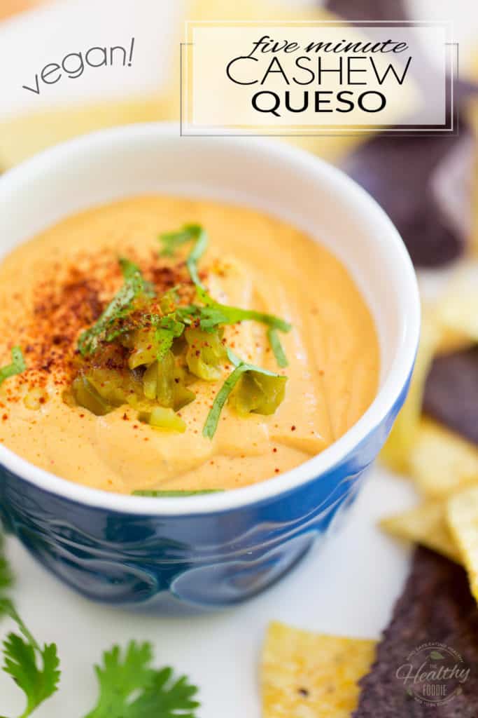 Ready in just 5 minutes, this cashew queso is an irresistibly cheesy dip that can be enjoyed not only with tortilla chips, but with just about anything Mexican... or not!