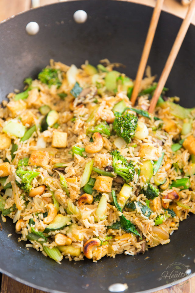 Got a bunch of veggies in the fridge in desperate need to be used up? This Vegan Tofu Cashew Fried Rice is the perfect solution for you!