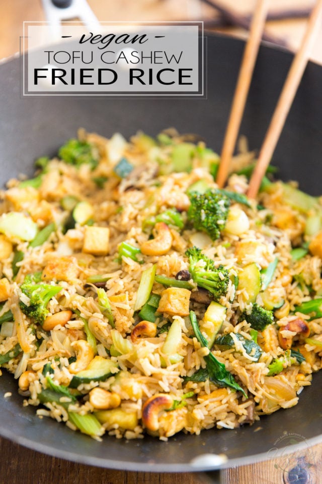 Got a bunch of veggies in the fridge in desperate need to be used up? This Vegan Tofu Cashew Fried Rice is the perfect solution for you!