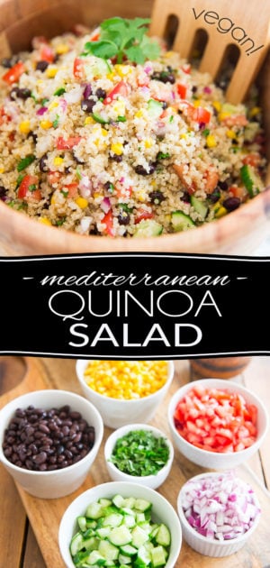 This Vegan Mediterranean Quinoa Salad is super quick to make and keeps well for several days in the fridge, making it an ideal contender for your next potluck, picnic, barbecue or other any social gathering where you're expected to bring food...