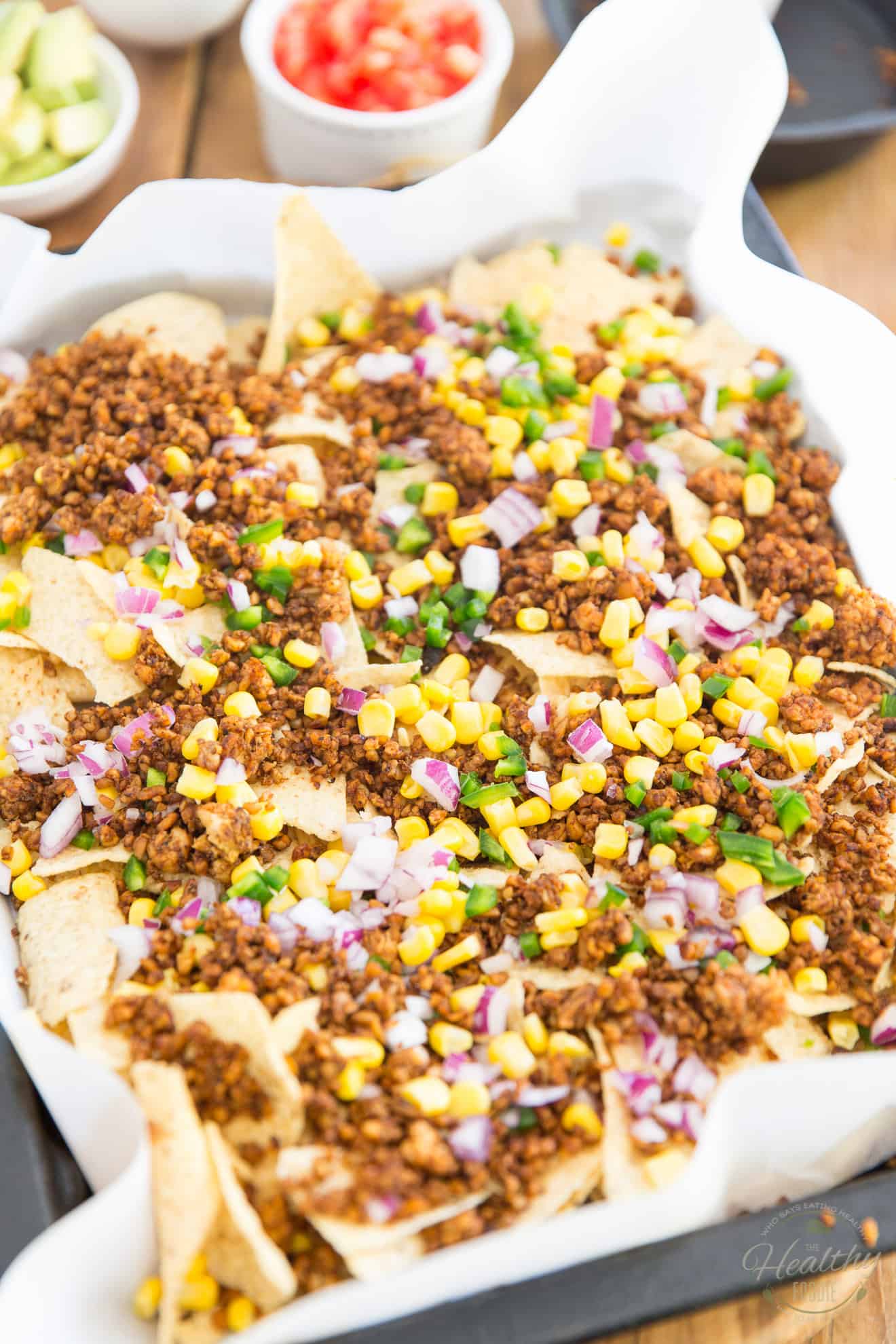 Vegan Nachos with Spicy Crumbled Tempeh • The Healthy Foodie