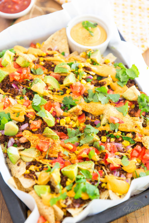 Vegan Nachos with Spicy Crumbled Tempeh • The Healthy Foodie