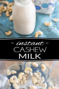 Rich, creamy and super tasty to boot, this Instant Homemade Cashew Milk only requires 2 ingredients and 1 minute of your time to make. Plus, unlike many other dairy-free milk alternatives, this one requires no soaking and no straining either; it's a no fuss, no mess, zero waste recipe!