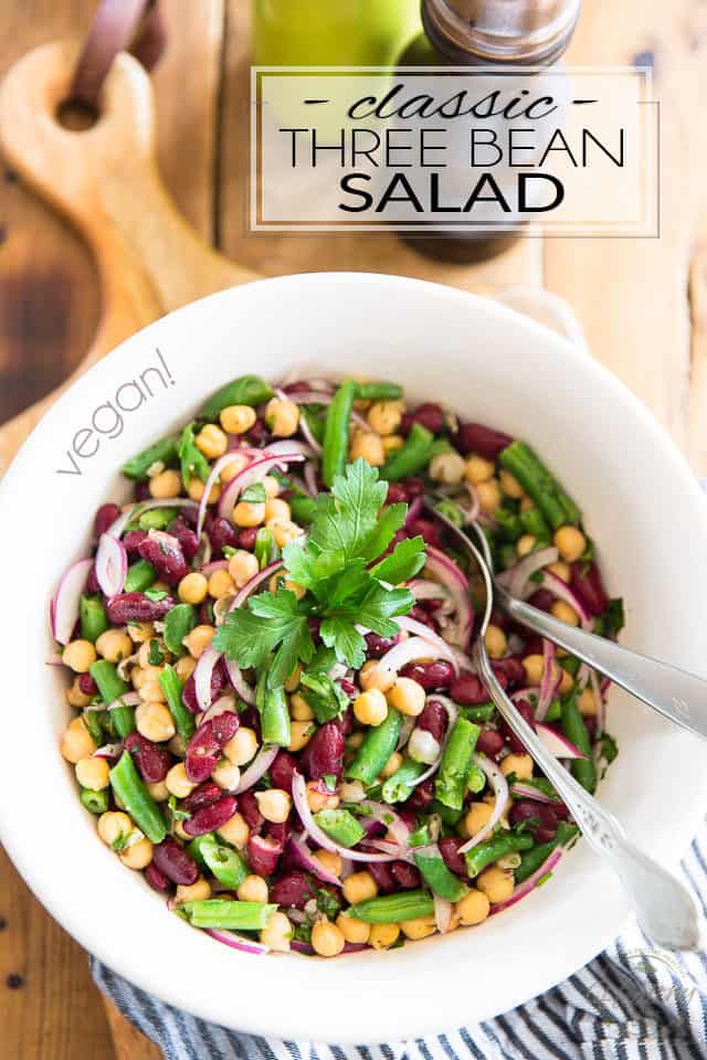 Ready in mere minutes and delicious any time of the year, this sturdy, Classic Three Bean Salad in tangy vinaigrette is the perfect make-ahead recipe for parties, potlucks, backyard barbecues or any social gatherings.